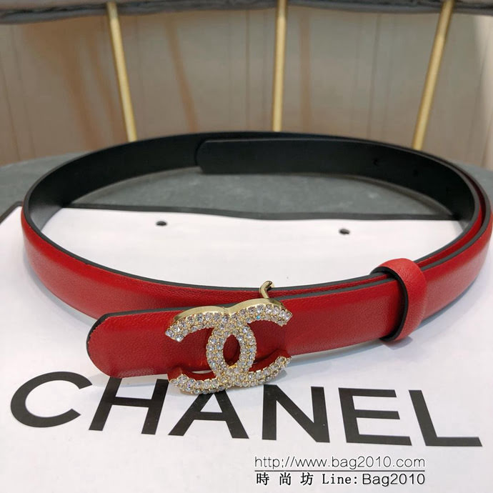 CHANEL香奈兒 18新款 20MM精品 進口光滑優雅小腰帶 CC水鑽扣  xfp1011